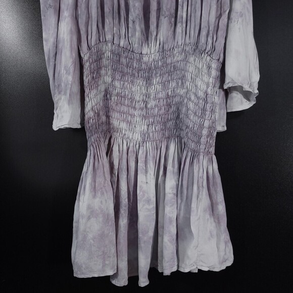 BLUE LIFE Shirred Waist Dress Cold Shoulder Mini in Boho Goddess Oasis Grey XS - Picture 9 of 14